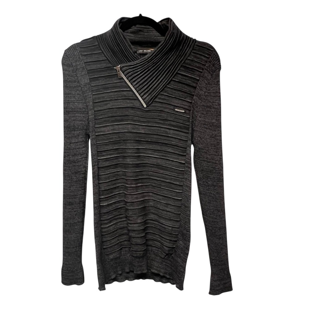 Leif Nelson Cable Knit Sweater Shawl Collar Funnel Neck Gray Techwear Streetwear